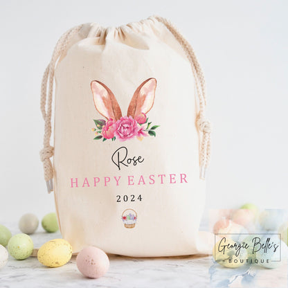 Personalised Easter Treat Sack - Pink Bunny Ears Design