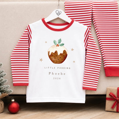 Personalised Christmas Pyjamas for Kids | 100% Cotton Red Stripe | Little Pudding Design
