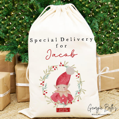 Luxury Personalised Premium Cotton Christmas Sack | Personalised Santa Sack | Elf Design