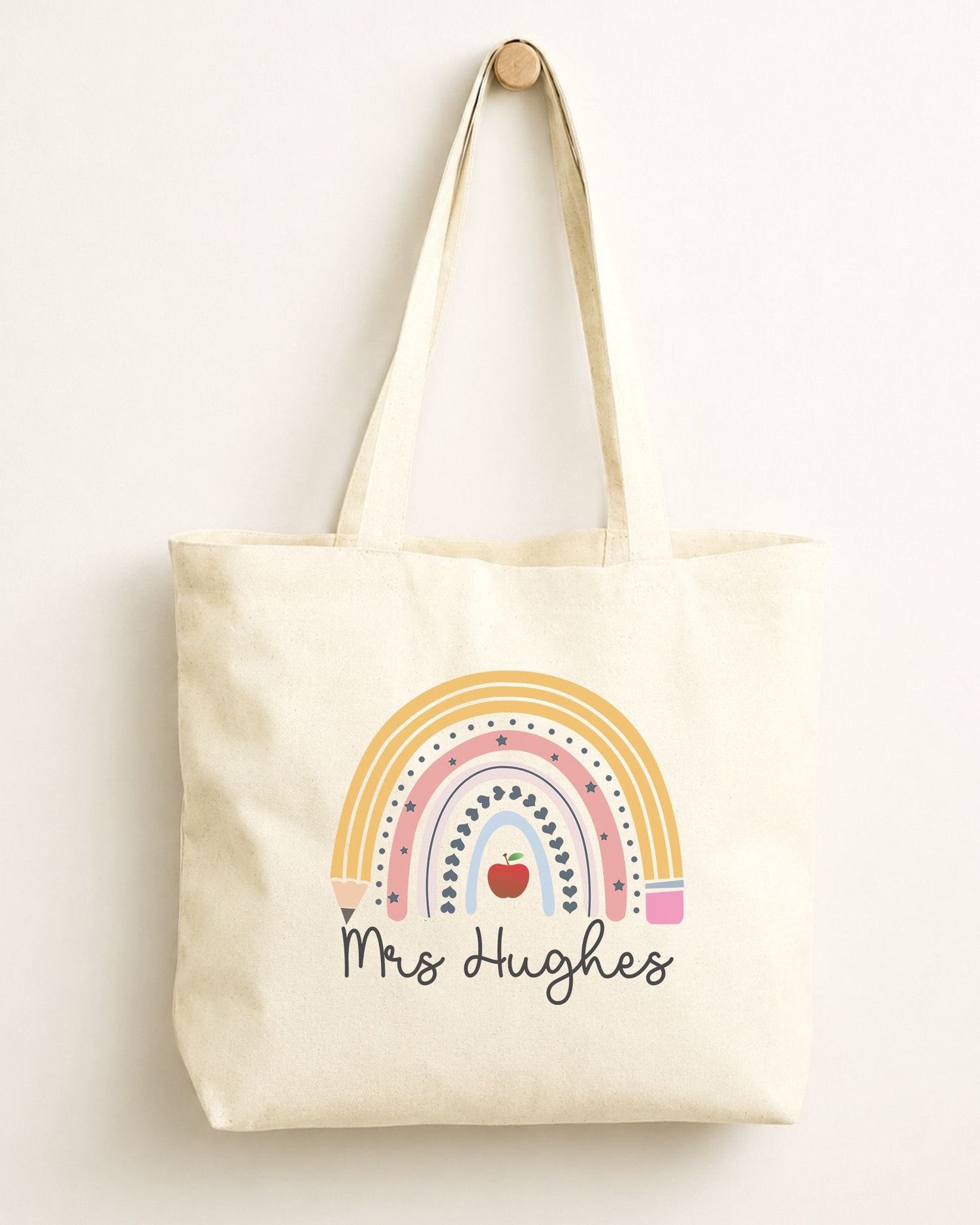 Fiver Friday Personalised Teacher Tote Bag | End of School Year Thank You Gift - Apple Rainbow Design