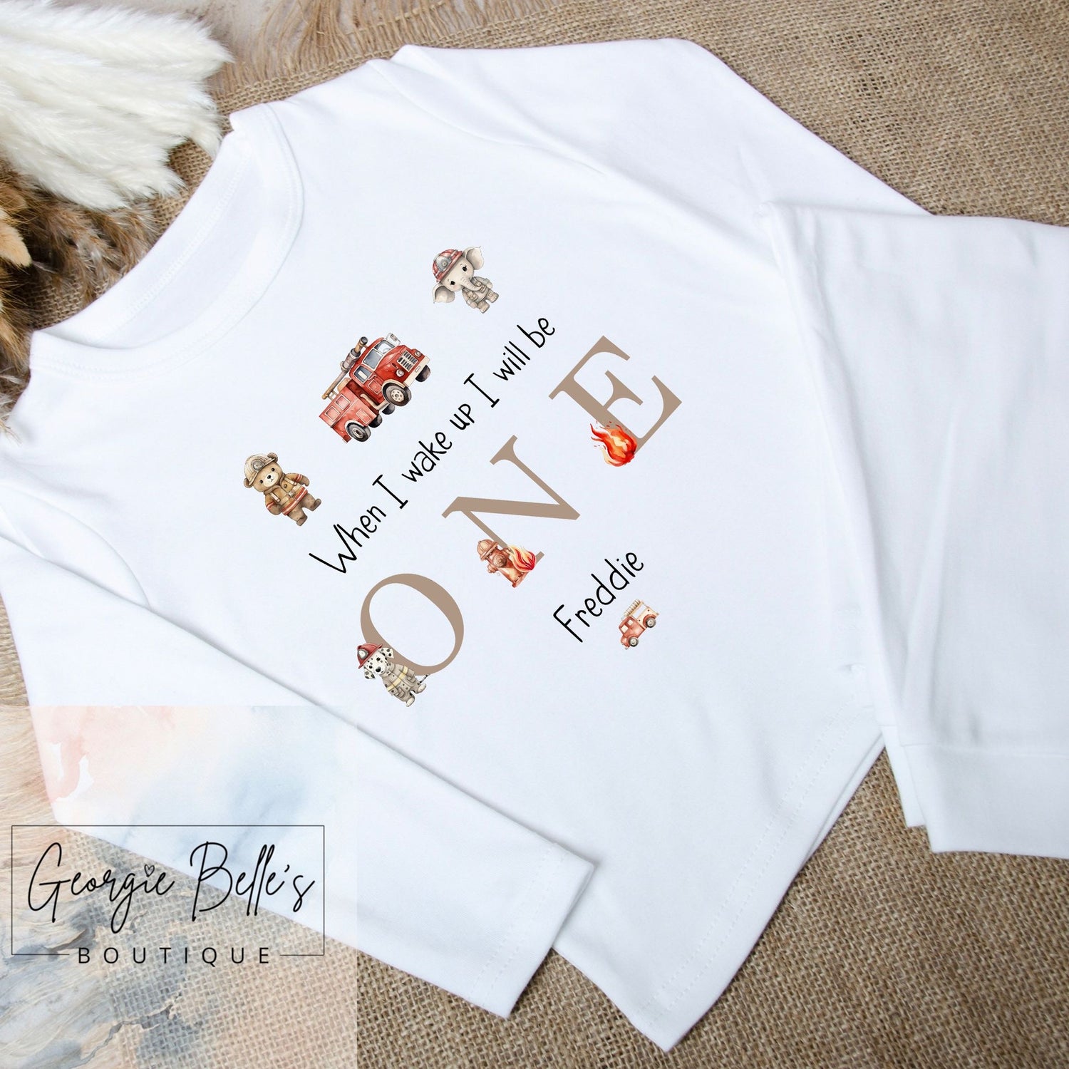 Personalised Birthday White Pyjamas - Fire Engine Design