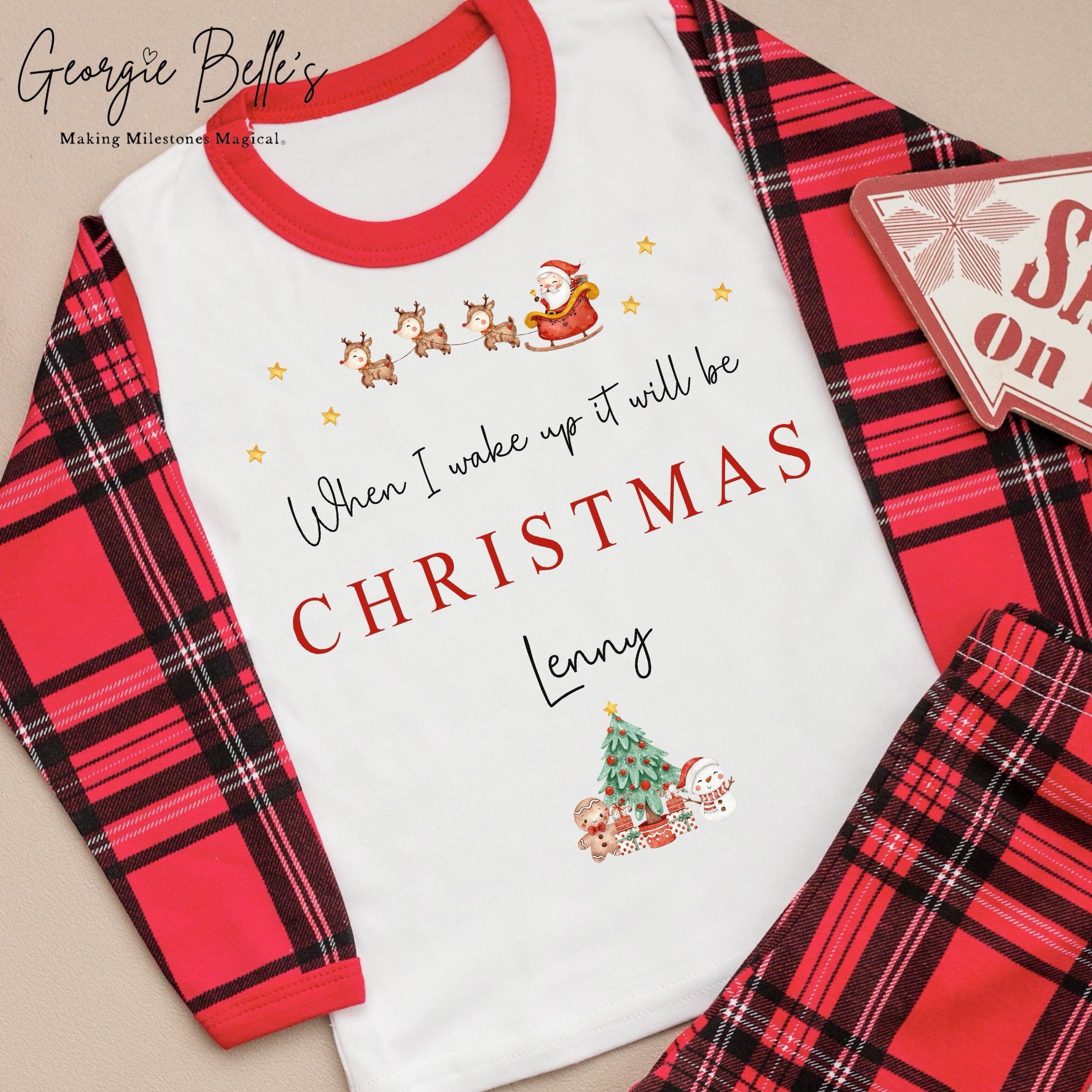 Personalised Tartan Christmas Pyjamas - When I Wake Up Sleigh Design