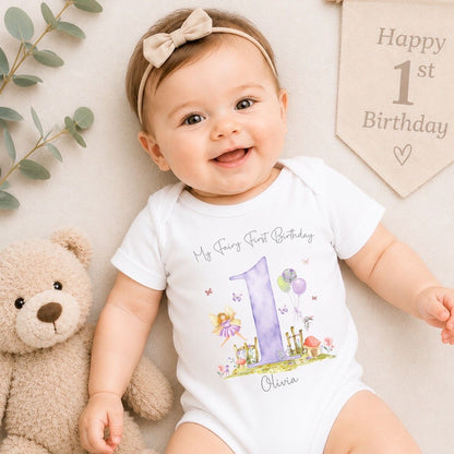 Personalised First Birthday Baby Vest | 1st Birthday Outfit - Lilac Fairy 1st Birthday Design