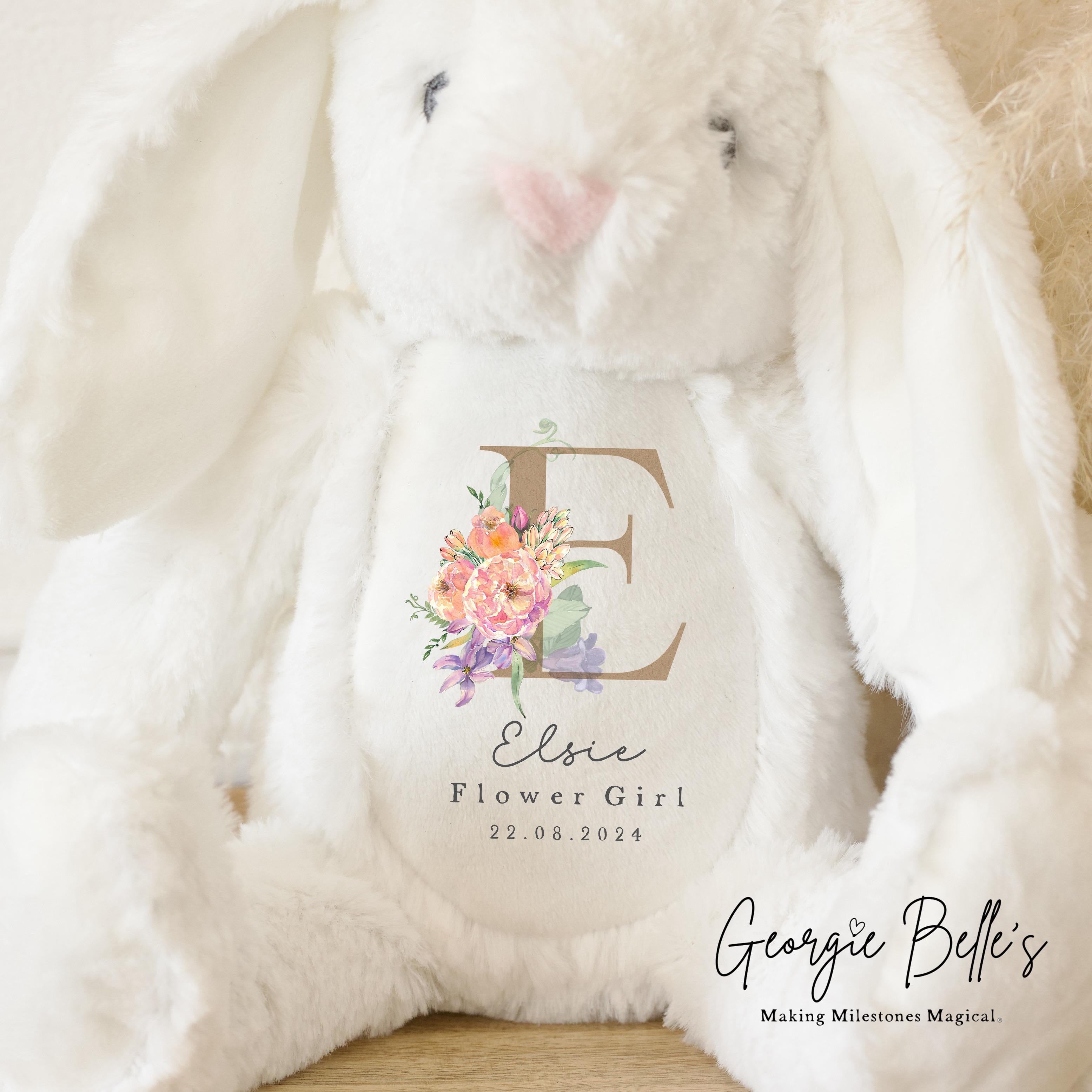 Personalised Flower Girl Bunny - Champagne Initial Design