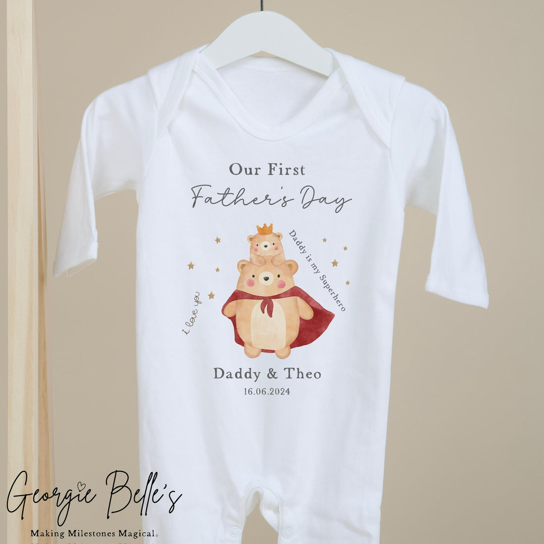 Personalised Father’s Day Baby Vest / Babygrow - Blue Rainbow Design