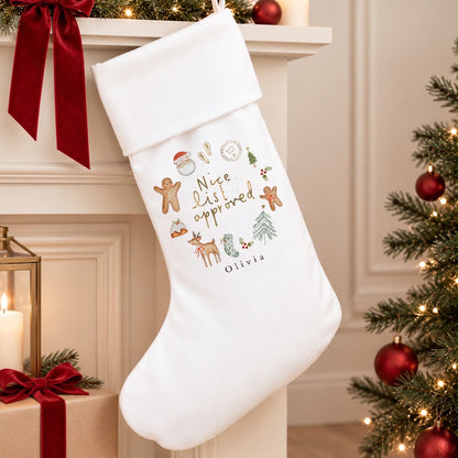 Personalised White Christmas Stocking | Nice List Design