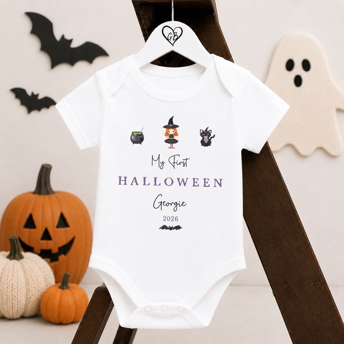 Personalised Halloween Babygrow | My First Halloween Baby Outfit | Witch Trio Design