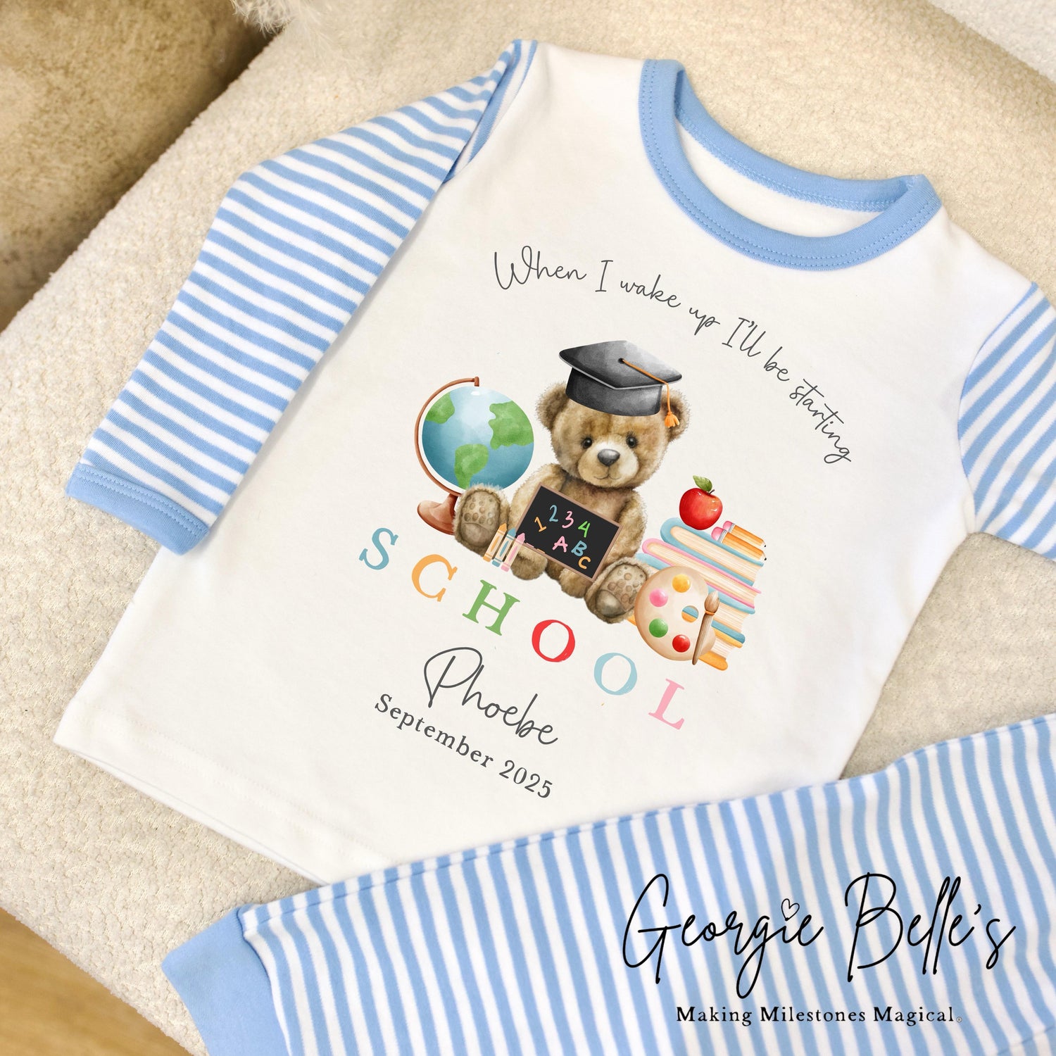 Personalised Starting School Pyjamas - Blue Bear Design