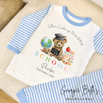 Personalised Starting School Pyjamas - Blue Bear Design