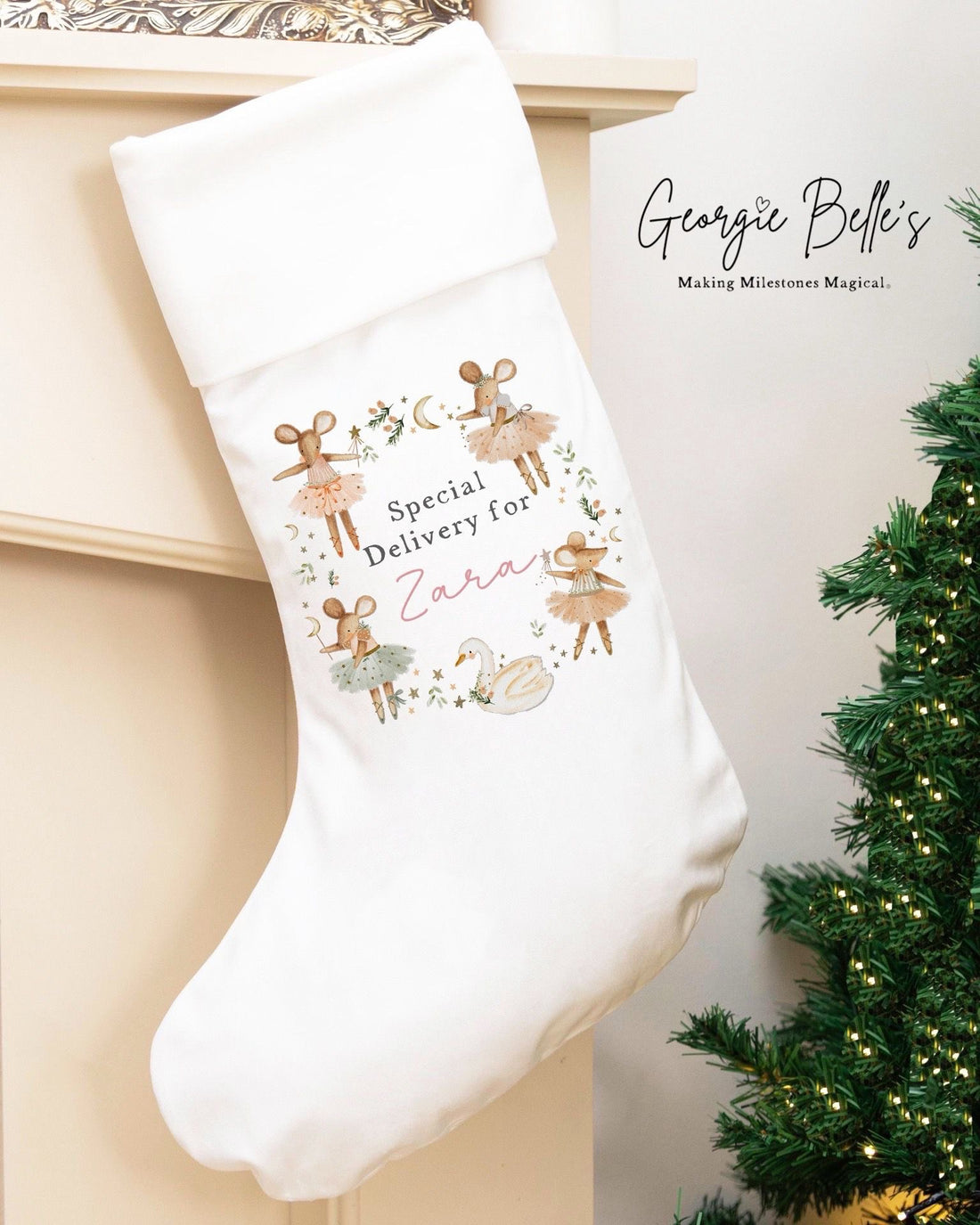 Personalised Luxury Christmas Stocking - Pink Mice Design