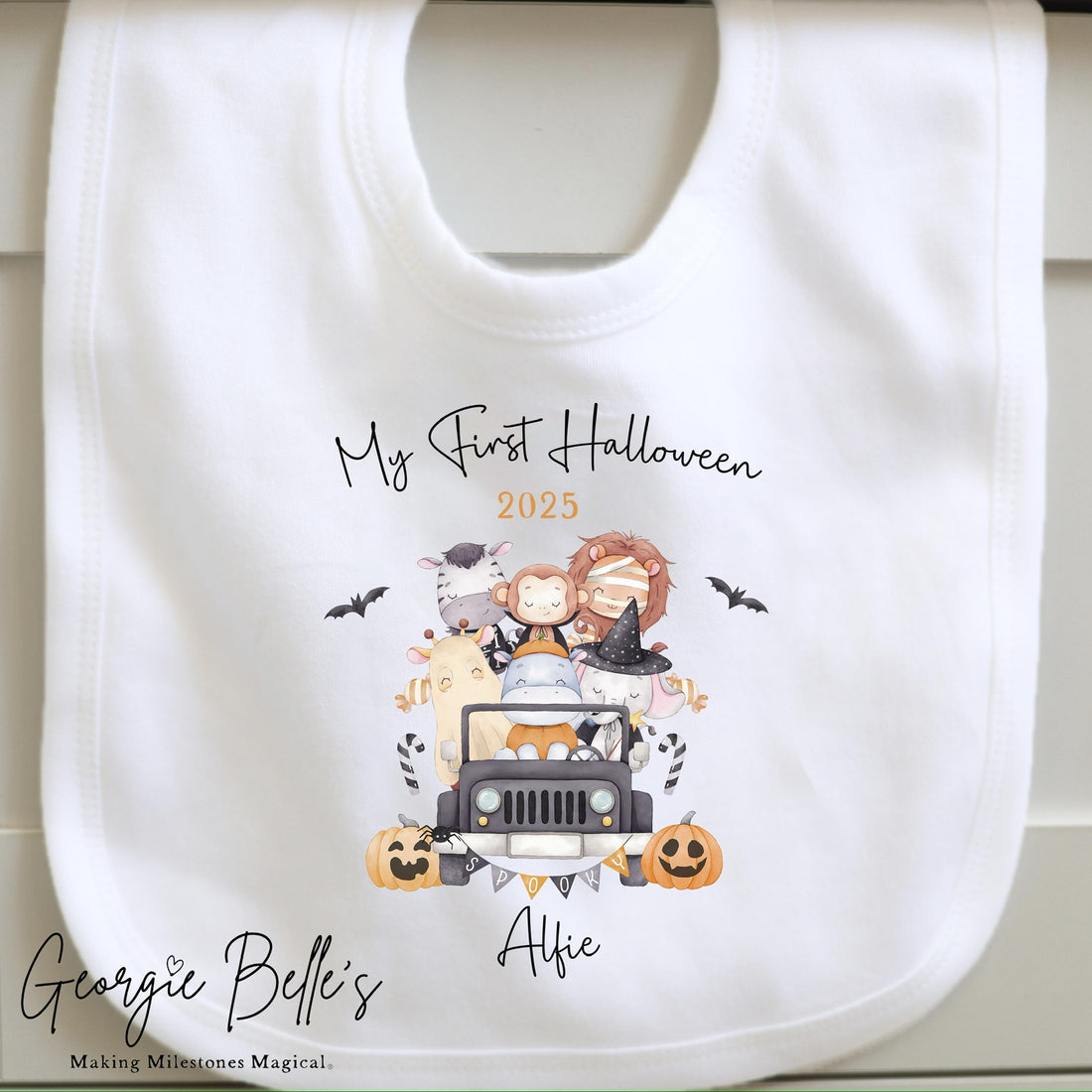 Personalised Halloween Bodysuit / Sleepsuit - My First Halloween Safari Design