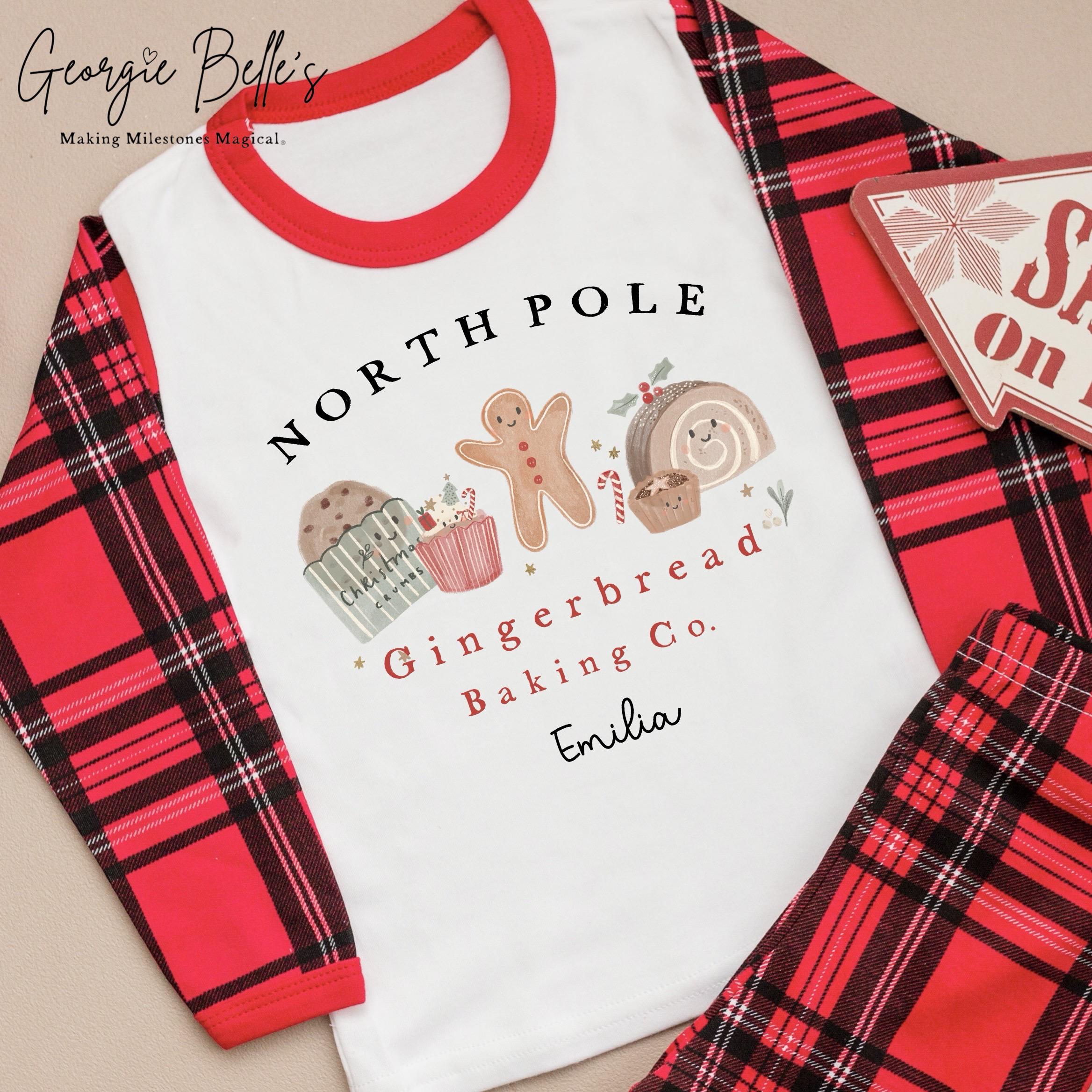 Personalised Tartan Christmas Pyjamas - North Pole Bakery Design