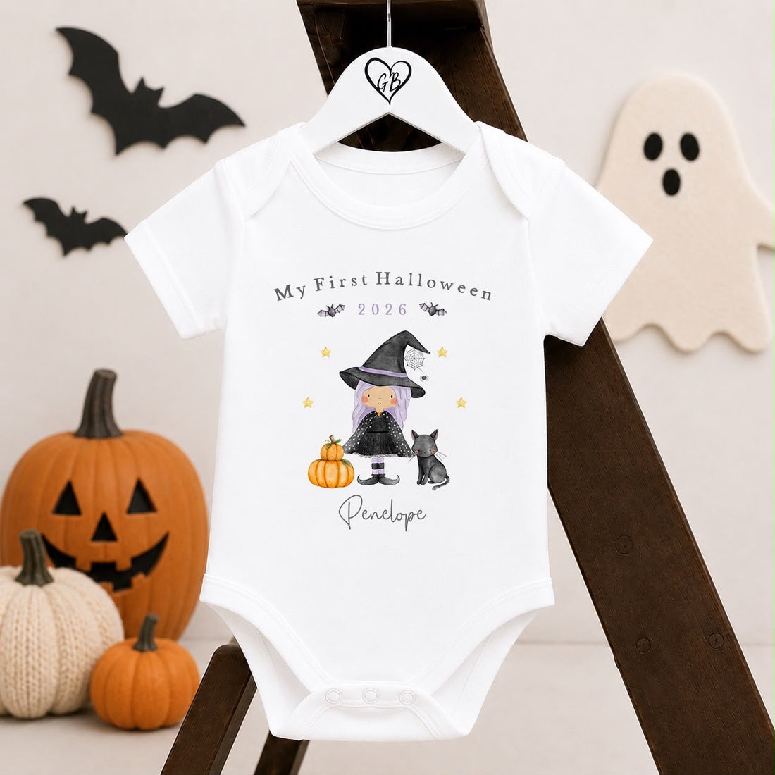Personalised Halloween Babygrow | My First Halloween Baby Outfit | Witch Design
