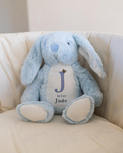 Personalised Baby Boy Bunny Soft Toy | Personalised Baby Gift - Blue Initial Design