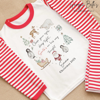 Personalised Red Stripe Christmas Pyjamas - Close Your Eyes Design