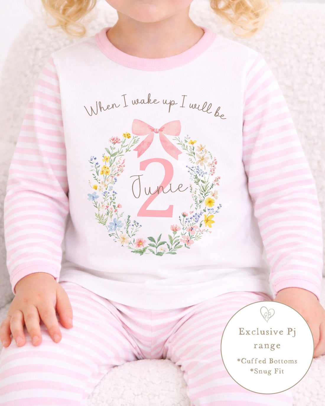Personalised Pink Stripe Birthday Pyjamas - Wildflower Design