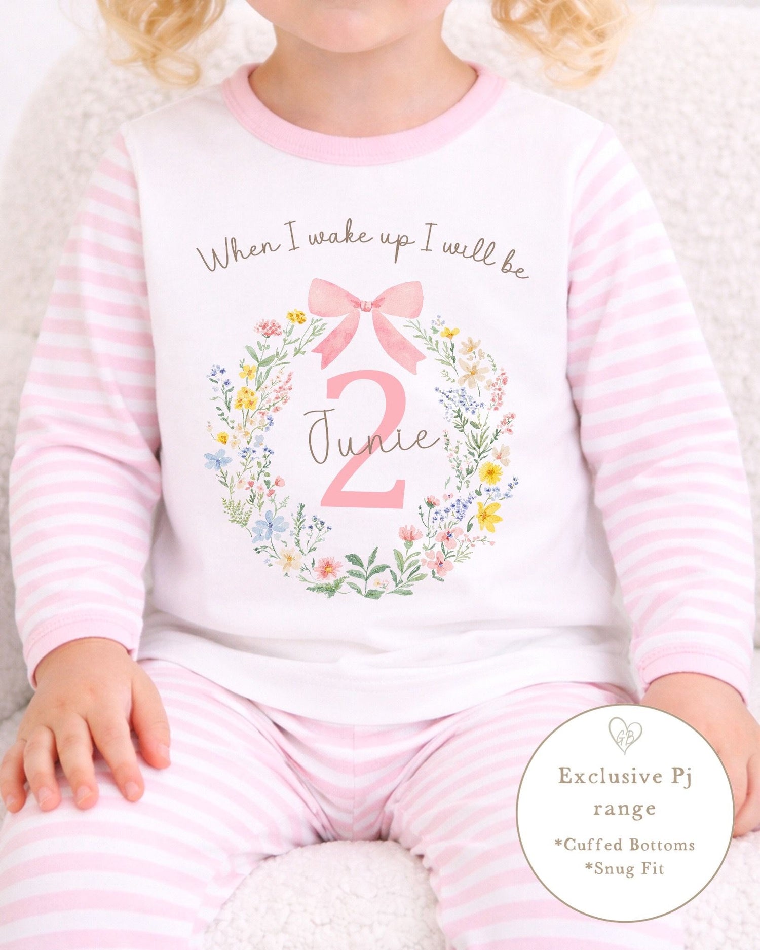 Personalised Pink Stripe Birthday Pyjamas - Wildflower Design