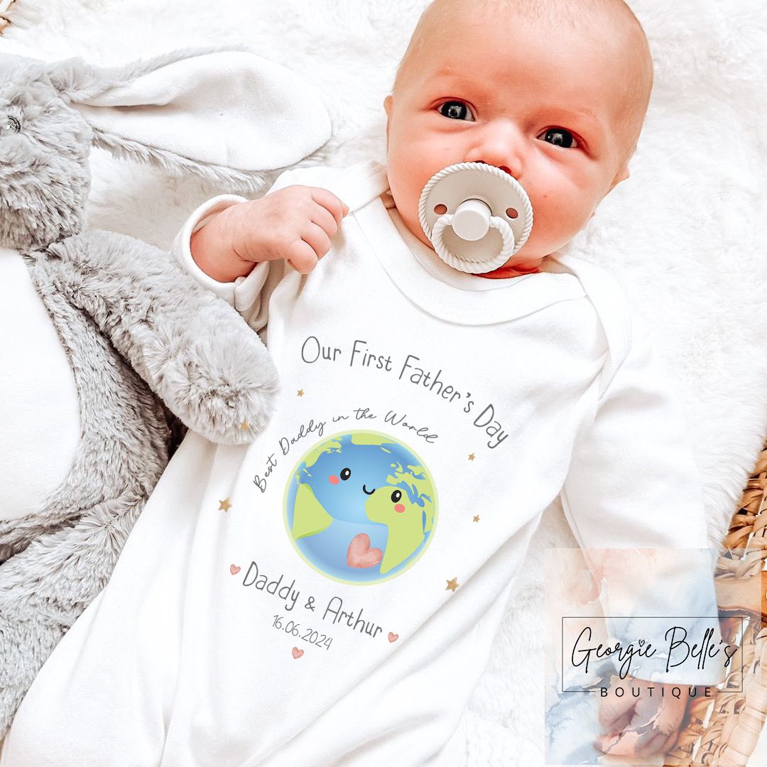 Father's Day Personalised Vest / Babygrow - Boy World Design