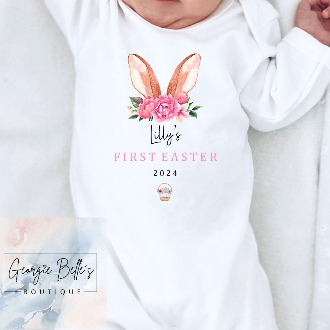 1st Easter Personalised Vest / Babygrow - Bunny Ears Design