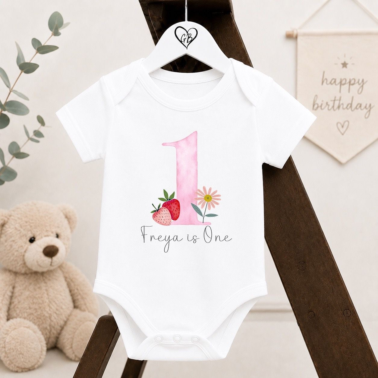 Personalised First Birthday Baby Vest | 1st Birthday Outfit - Strawberry is One Design