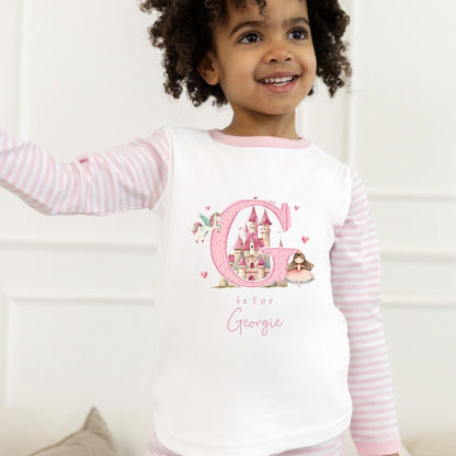Personalised Girls Gifting Pyjamas Pink Stripe - Princess Initial Design