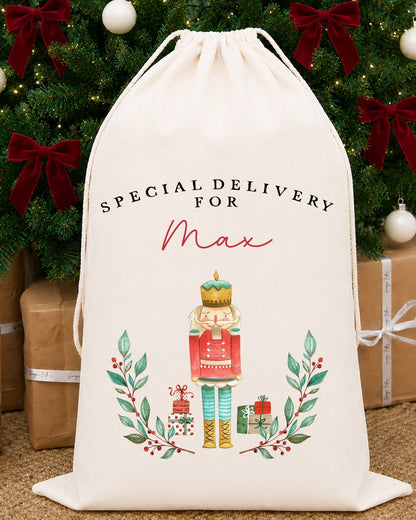 Luxury Personalised Premium Cotton Christmas Sack | Personalised Santa Sack | Toy Solider Design