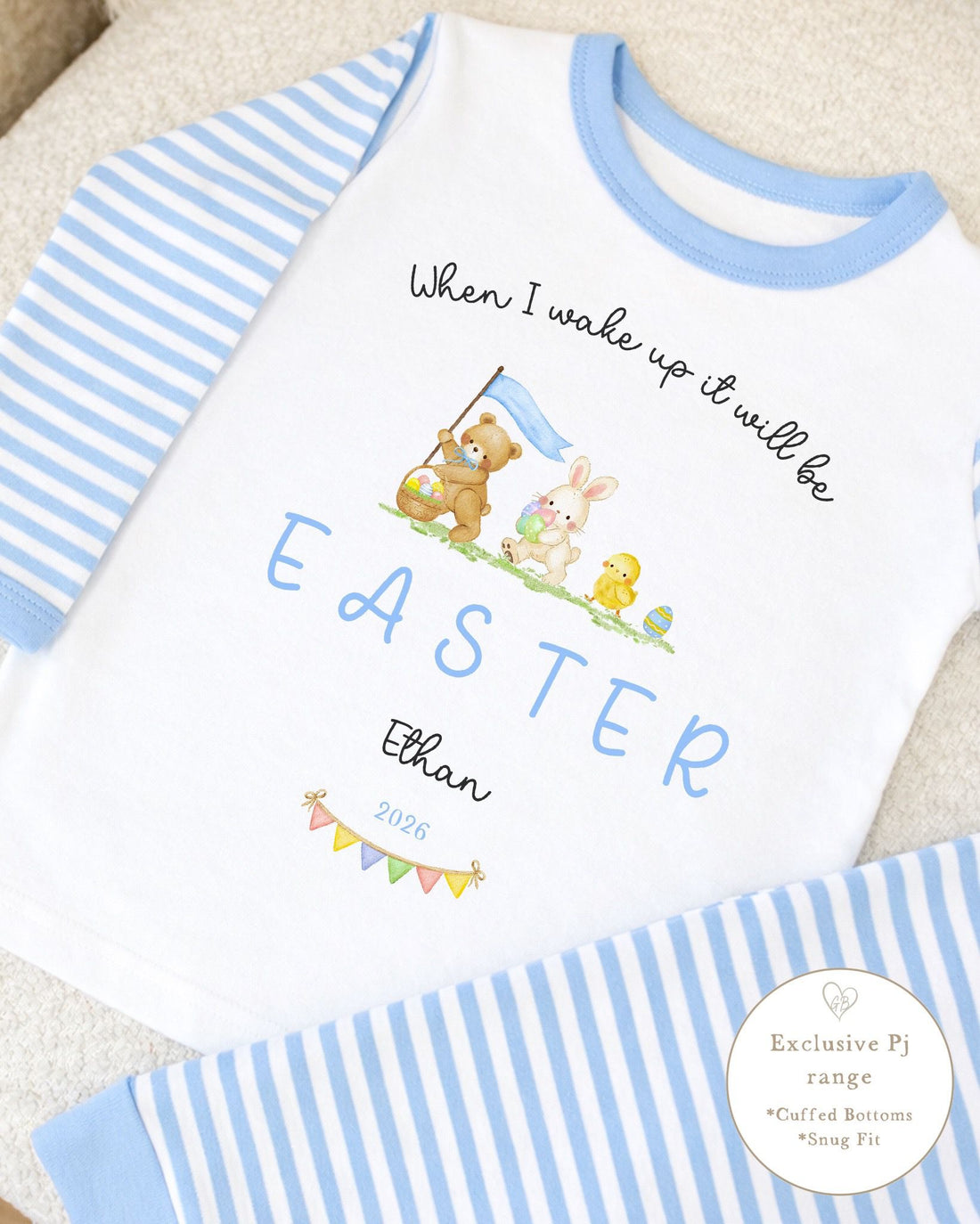 Personalised Blue Stripe Easter Pyjamas - Easter Parade Design