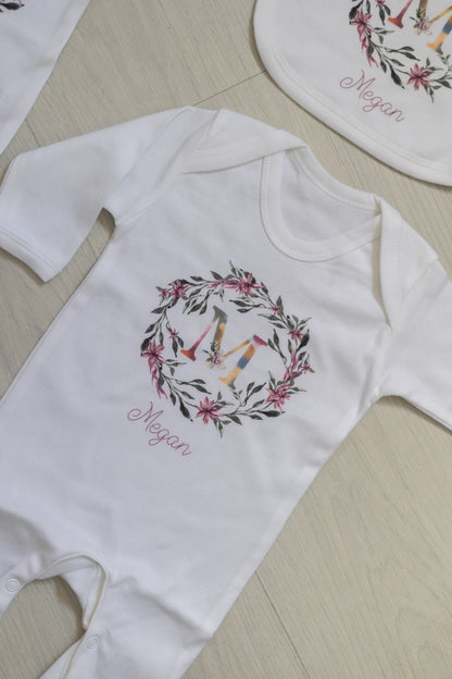 Luxury Personalised Baby Gift Set - Lilah Wreath Design