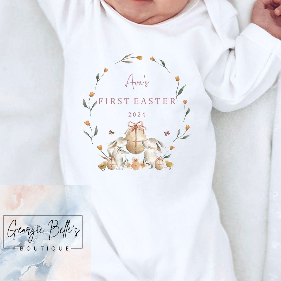 My 1st Easter Personalised Vest / Babygrow - Girls Classic Wreath Design