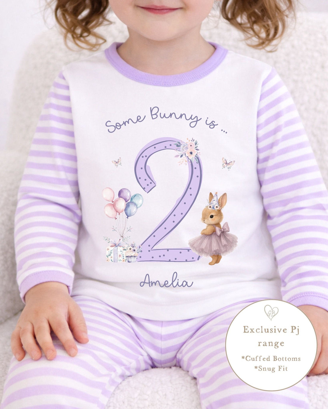 Personalised Lilac Stripe Birthday Pyjamas - Some Bunny Design