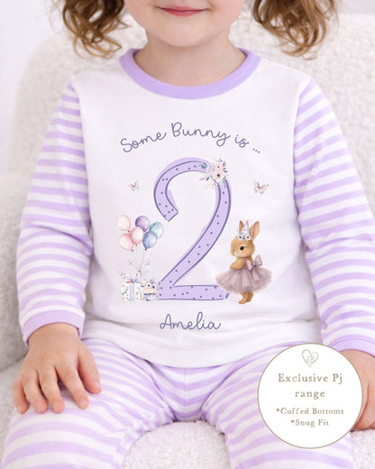 Personalised Lilac Stripe Birthday Pyjamas - Some Bunny Design