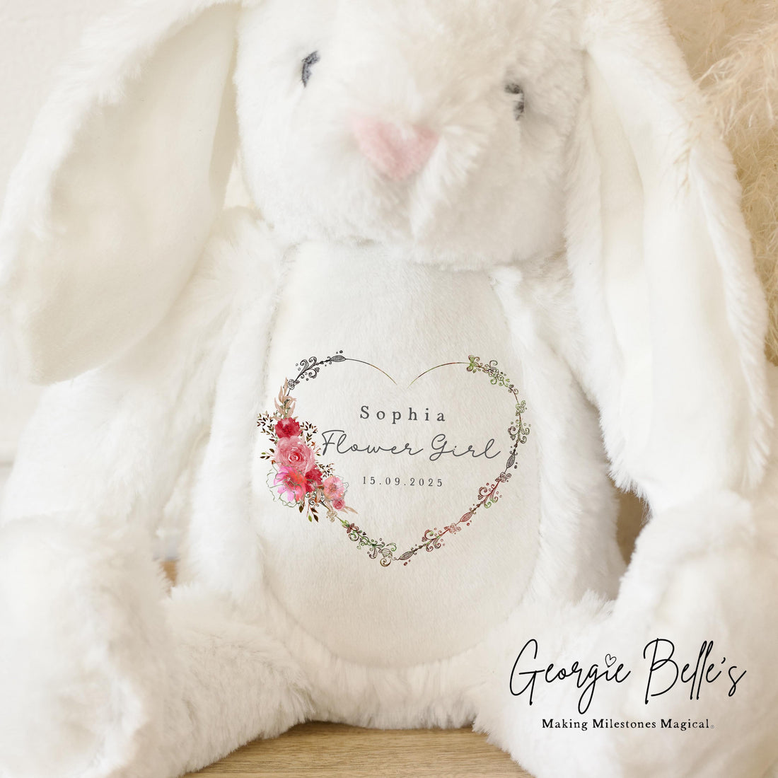 Personalised Flower Girl Bunny - Heart Wreath Design