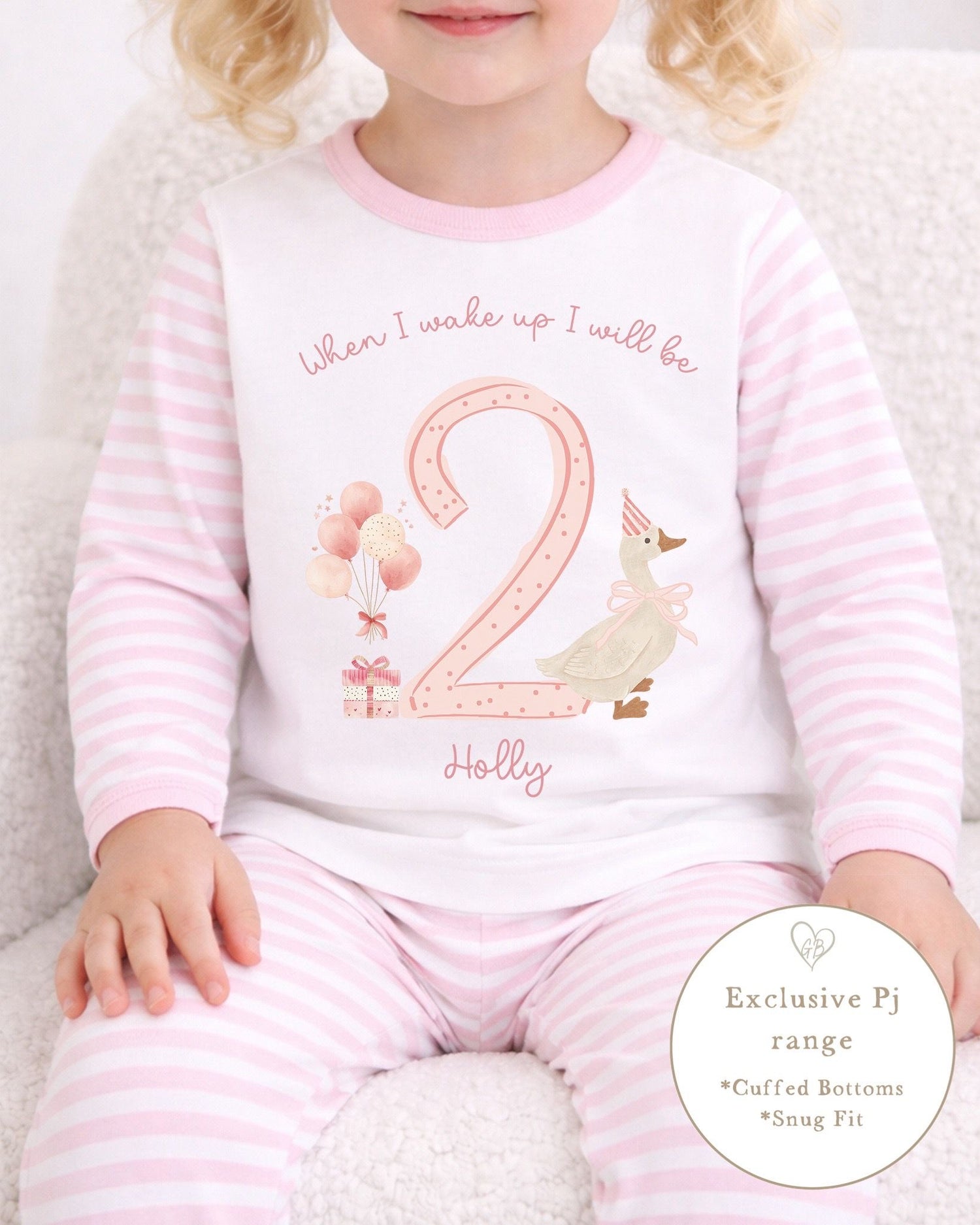 Personalised Pink Stripe Birthday Pyjamas - Goose Design
