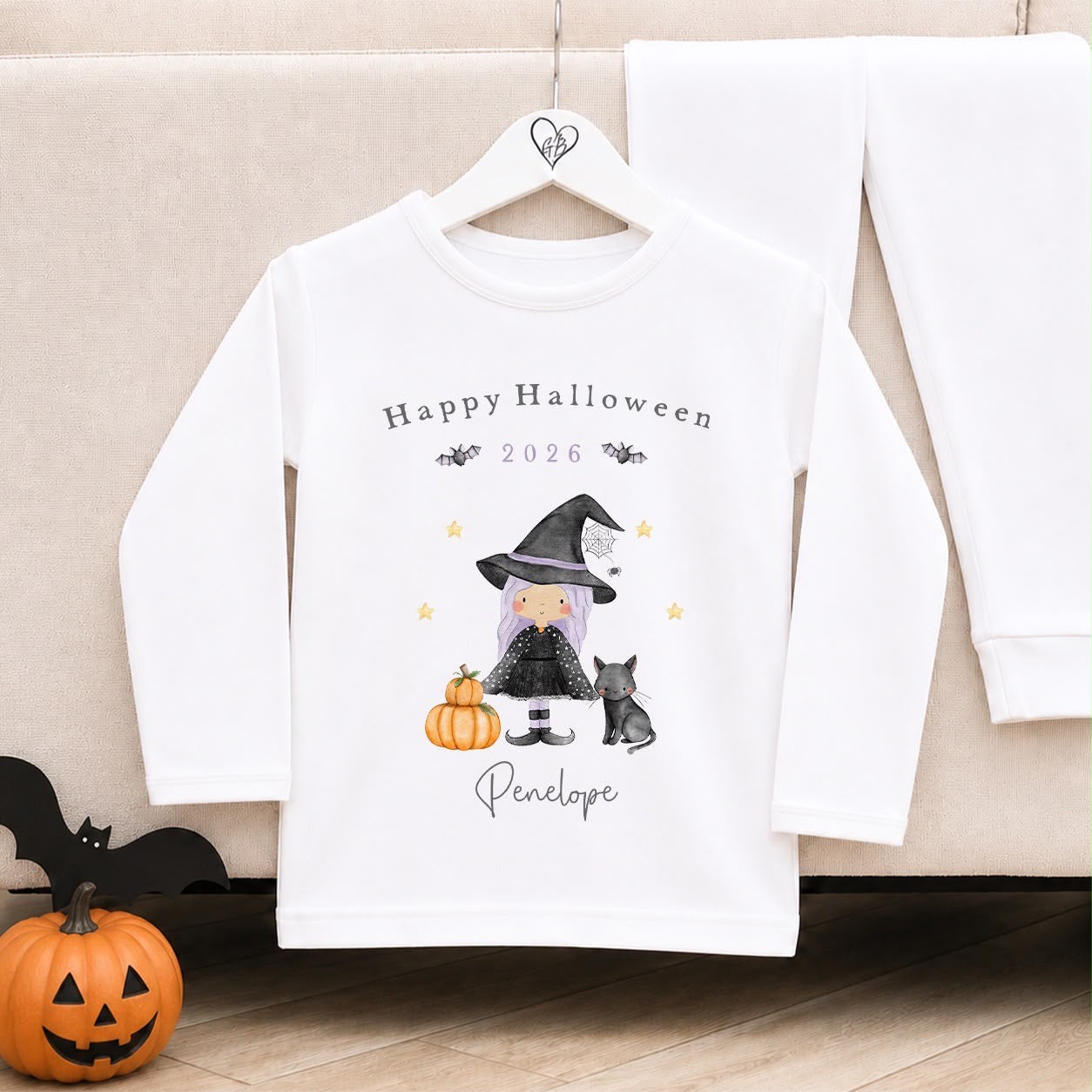 Personalised Halloween Pyjamas | Matching Sibling Halloween Pyjamas | Witch Design