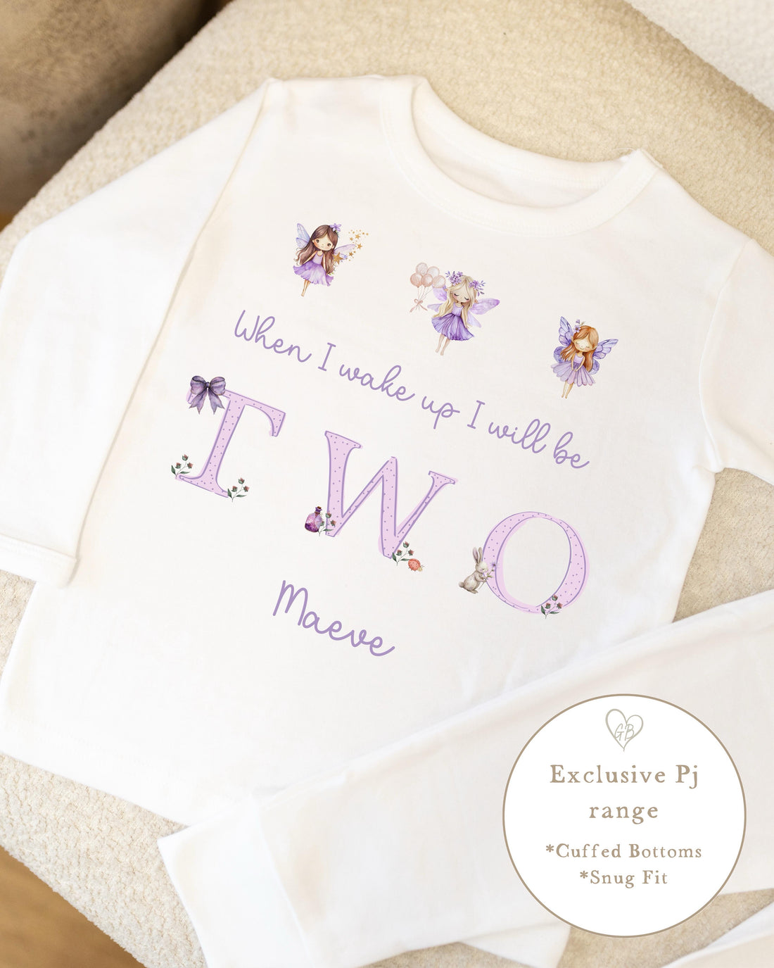 Plain White Personalised Birthday Pyjamas - Lilac Fairy Word Design