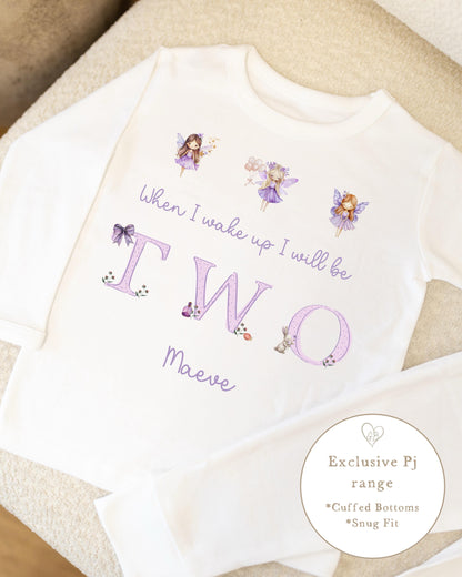 Plain White Personalised Birthday Pyjamas - Lilac Fairy Word Design