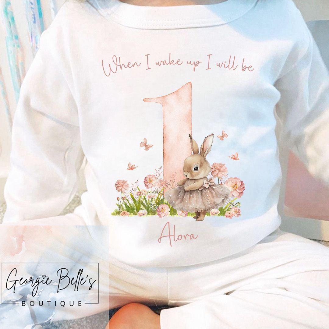 Personalised Birthday Pyjamas - When I wake up Some Bunny Design