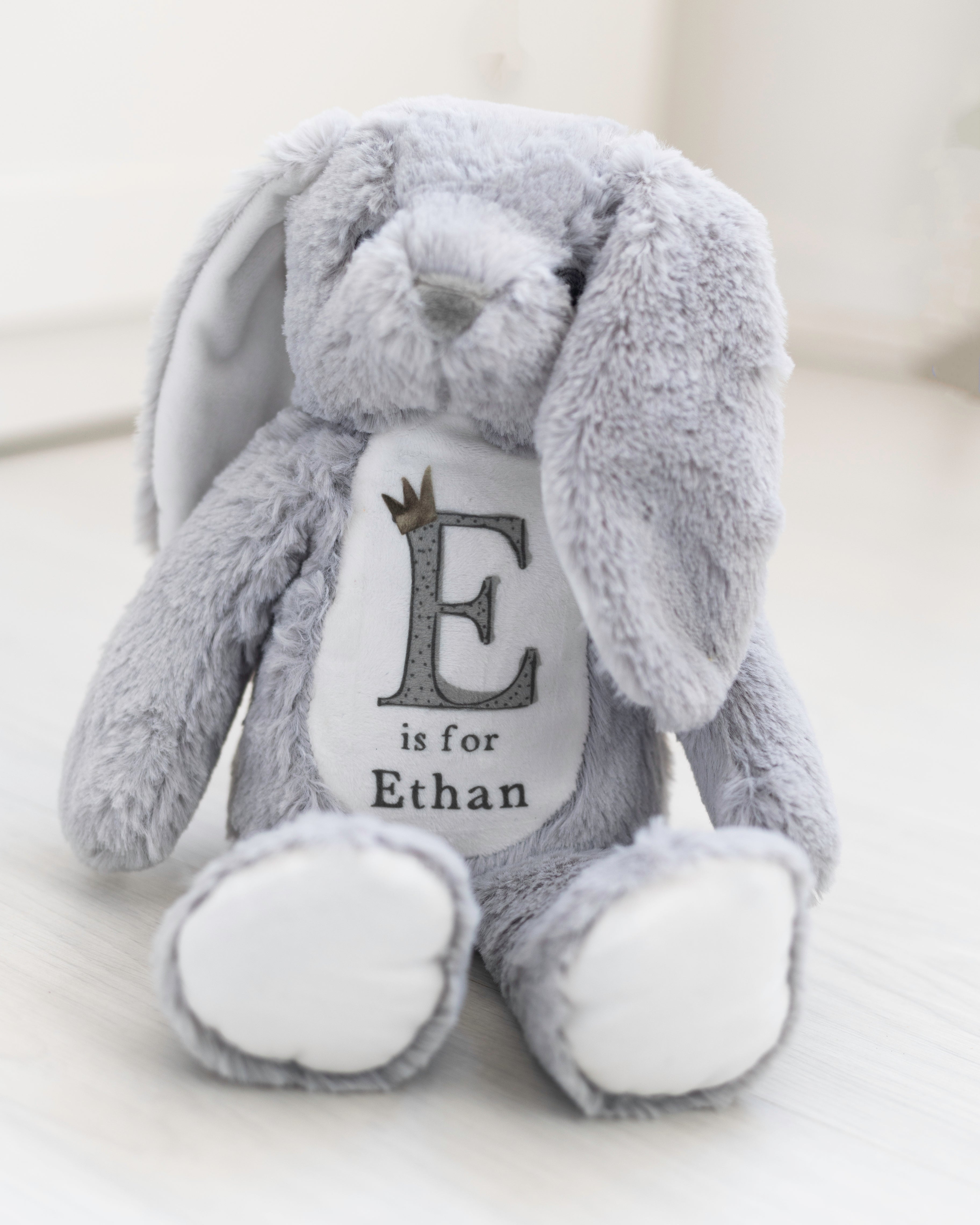 Personalised Grey Bunny Soft Toy - Initial Design