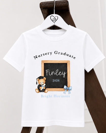 Personalised Nursery Graduate T-Shirt- Blue Chalk Board