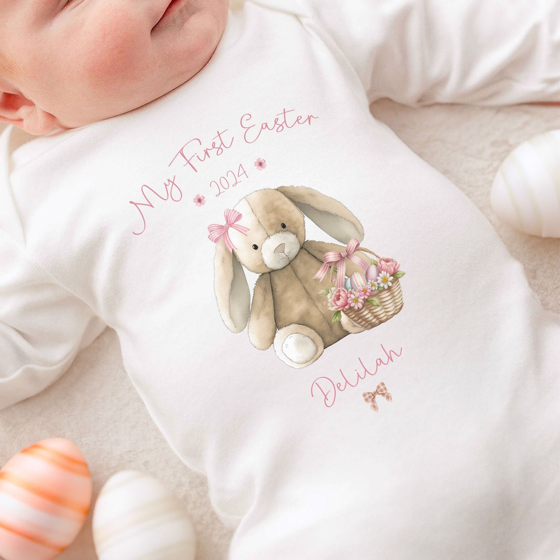 Personalised Easter Baby Vest / Babygrow - First Easter Pink Bunny Design