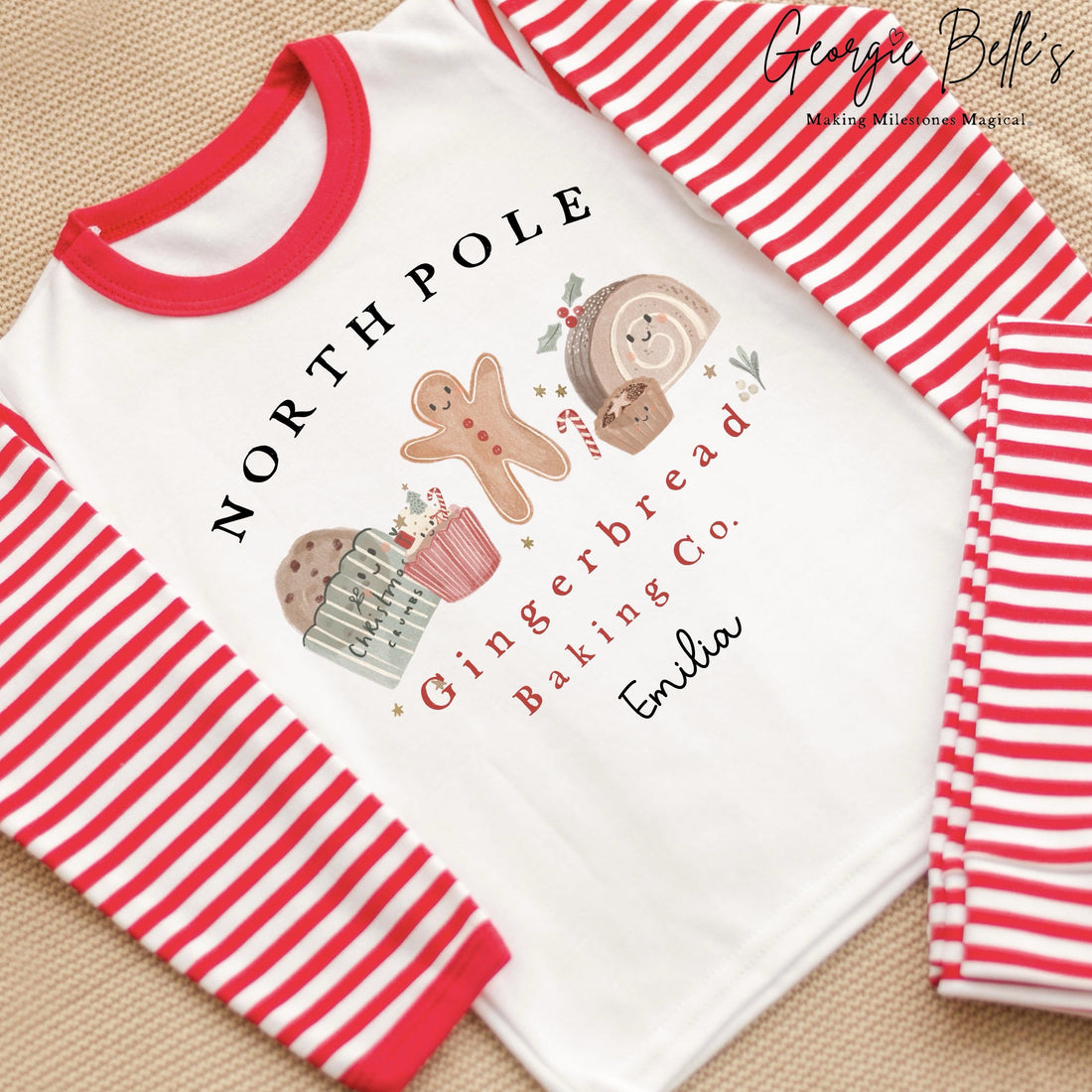 Personalised Red Stripe Christmas Pyjamas - Bakery Design