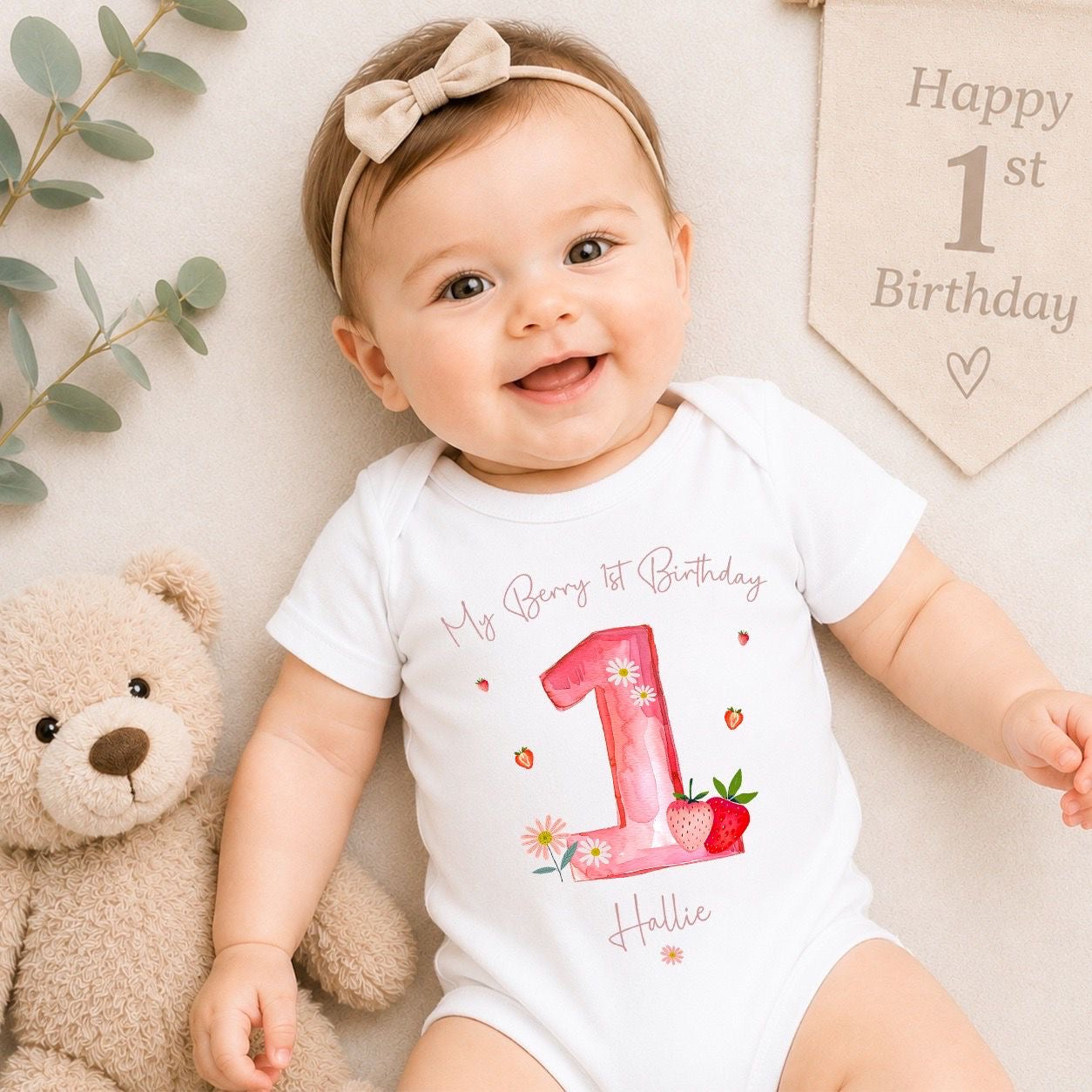 Personalised First Birthday Baby Vest | 1st Birthday Outfit - Berry 1st Birthday Design