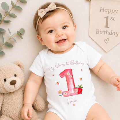 Personalised First Birthday Baby Vest | 1st Birthday Outfit - Berry 1st Birthday Design