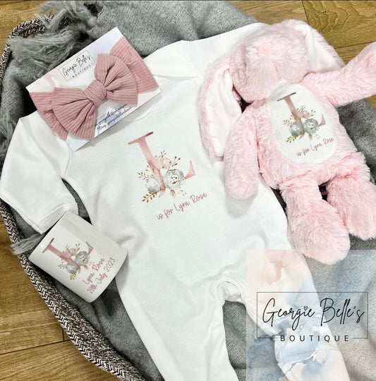 Baby Gift Set - Floral Initial Design