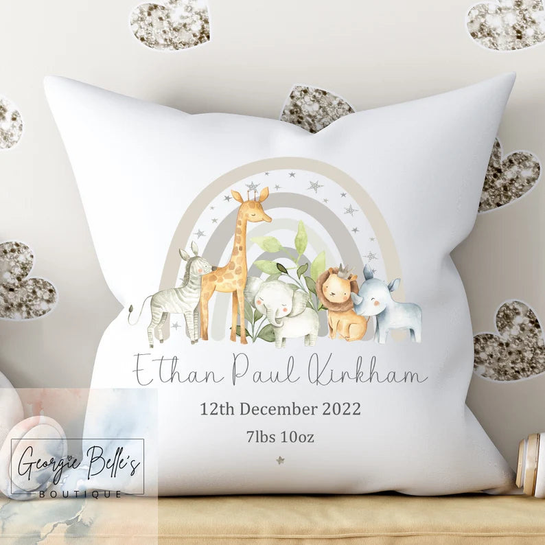 Personalised Baby Cushion - Safari Nursery Cushion