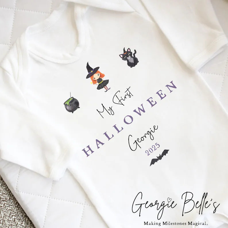 Personalised Halloween Bodysuit / Sleepsuit - Witch Trio Design