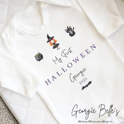Personalised Halloween Bodysuit / Sleepsuit - Witch Trio Design