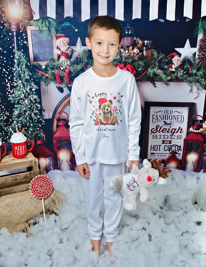 Family Matching Christmas Personalised Unisex Pyjamas - Teddy Bear Design