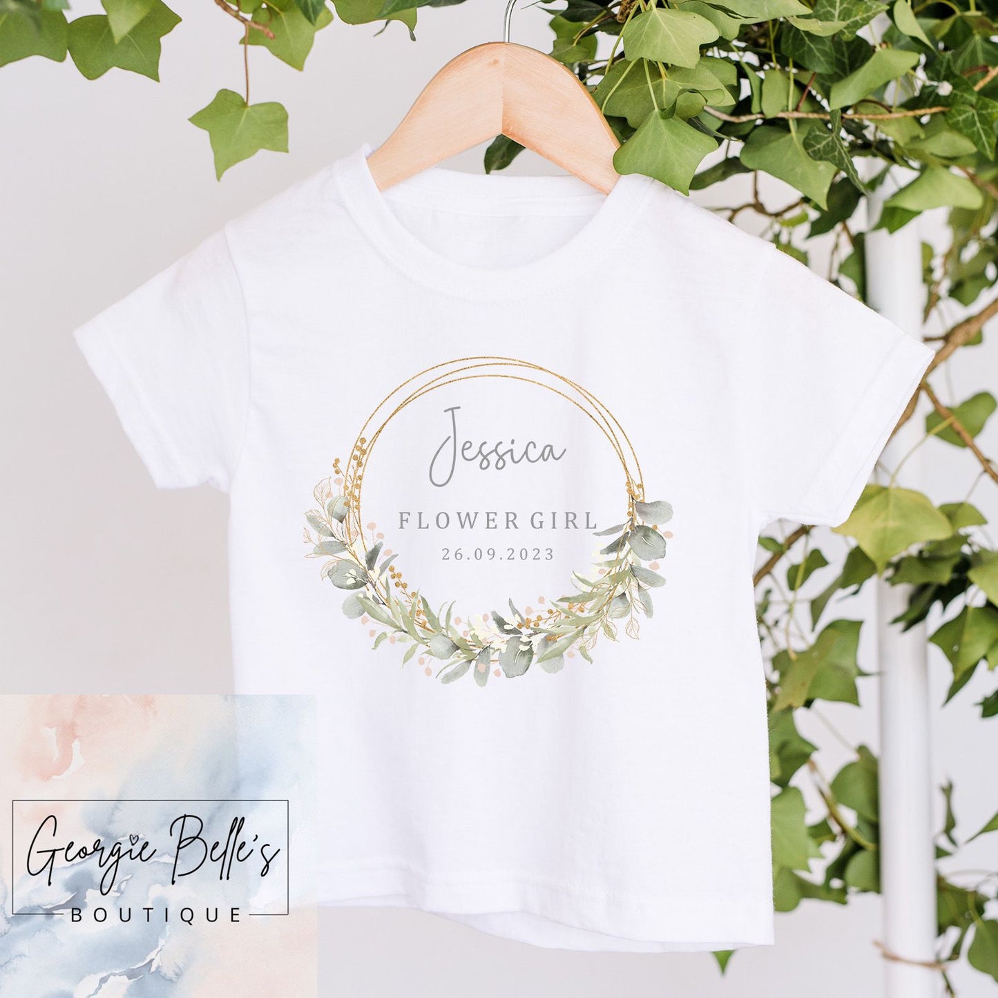 Flower Girl T-Shirt - Eucalyptus Wreath Design