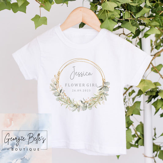 Flower Girl T-Shirt - Eucalyptus Wreath Design